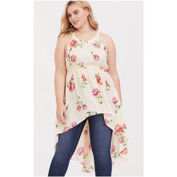 Torrid‎ Women's Ivory Floral Hi Lo Tunic Tank Size 3 3X - Picture 1 of 7
